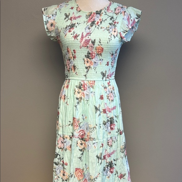 August Sky Floral Maxi Dress Mint Green Size Large Romantic Tiered - Picture 2 of 6